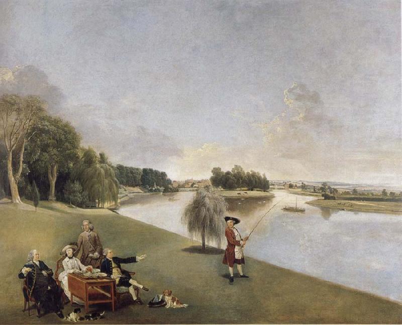 Johann Zoffany A View of the grounds of Hampton House with Mrs and Mrs Garrick taking tea oil painting image